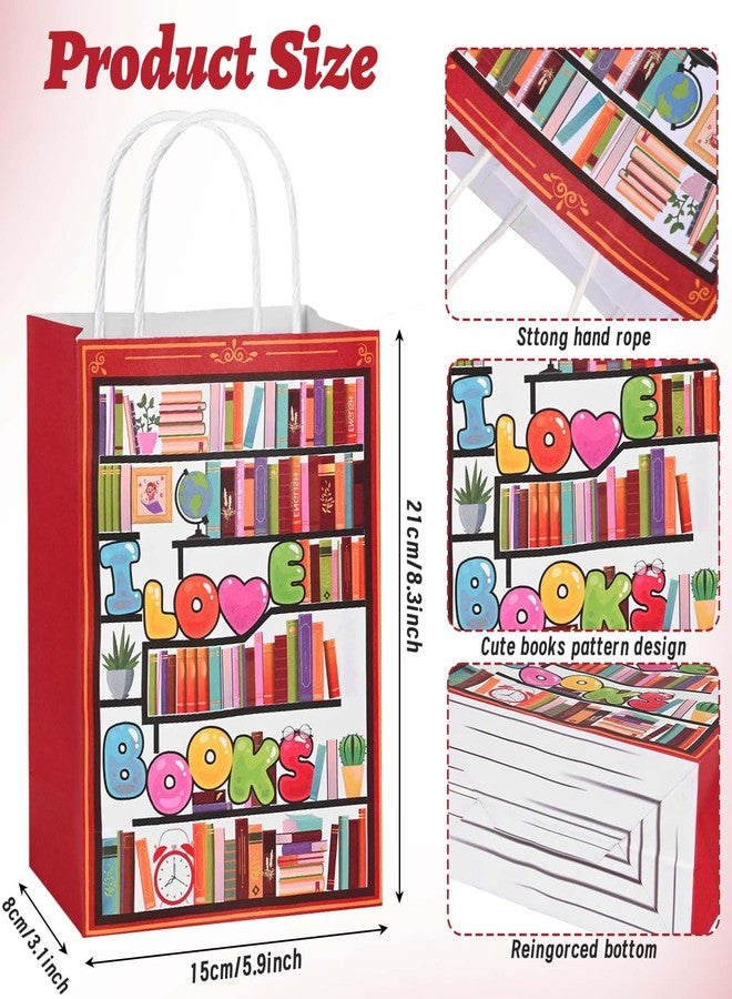 Bolsome 24 Pcs Books Reading Paper Gift Bags Back to School Read Goodie Bags with Handles for Book Lover Book Club Book Reading Themed Party First Day of School Party Decorations Supplies - Image 2